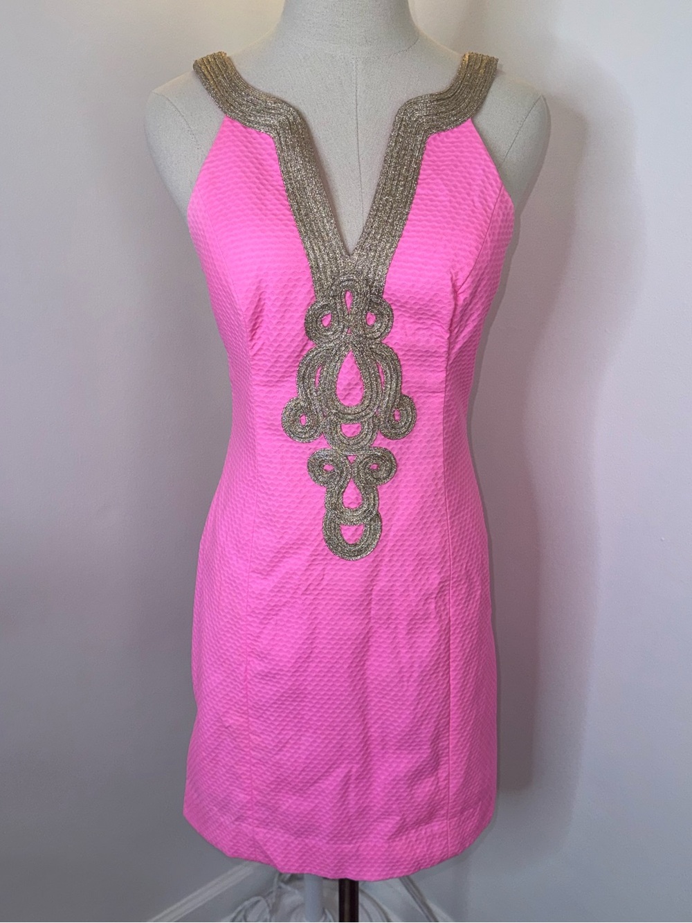 Lilly Pulitzer Women’s 2 Junie Hot Pink Gold Metallic Beautiful Shift Dress